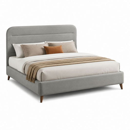 Gepolstertes Doppelbett grau aus Stoff 174 × 218 × 112 cm für Matratze 160 × 200 cm mit Kopfteil und Lattennetz