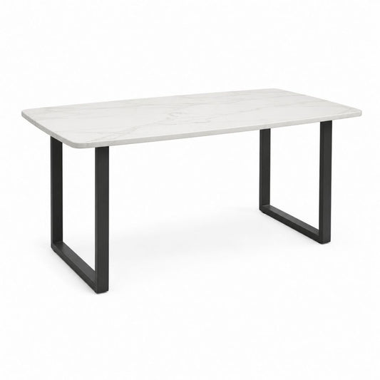 Rechteckiger Esstisch aus MDF Marmor und Stahl, weiß und schwarz, 140 × 80 × 75 cm