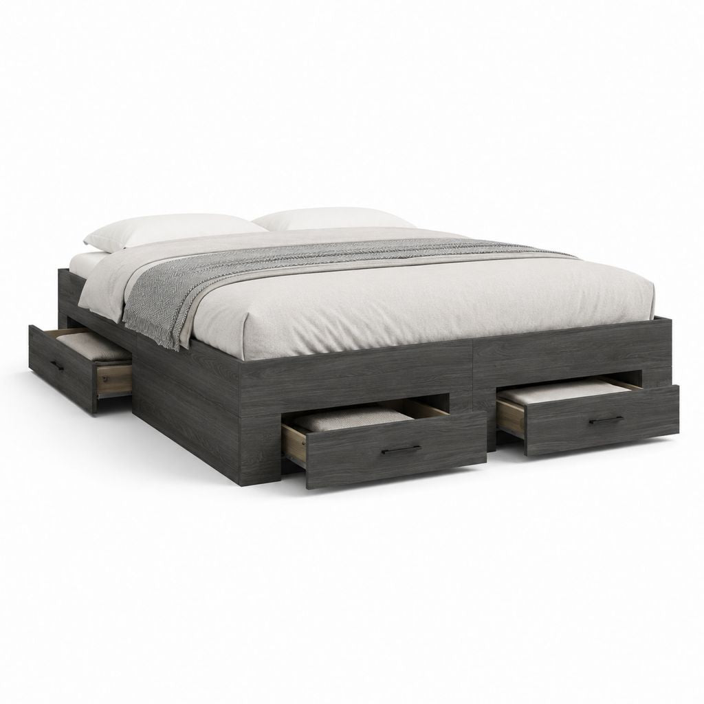 Doppelbett Container 160 × 200 cm in Truciolar Panel mit anthrazitgrauem Melamin beschichtet mit 4 Schubladen