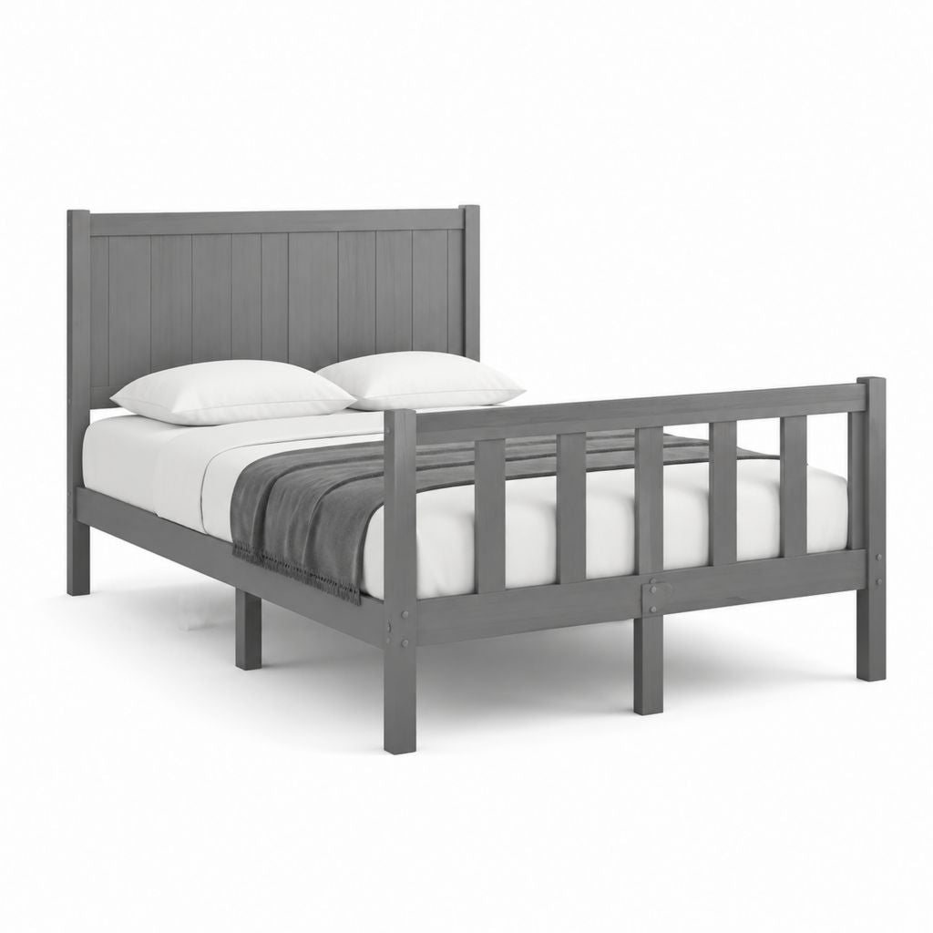 Bett 140 × 200 cm aus Massivholz aus grauer Kiefer mit Kopf und Fuß