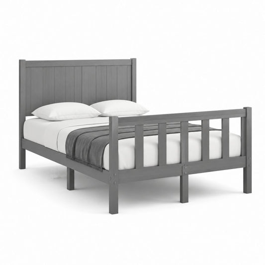 Bett 140 × 200 cm aus Massivholz aus grauer Kiefer mit Kopf und Fuß