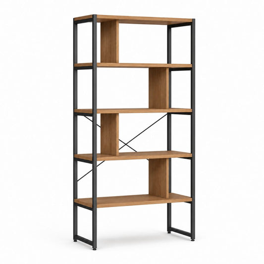 Buchhandlung mit 5 Regalen aus Stahl- und Spanplatten, braun und schwarz, 80 × 30 × 180 cm