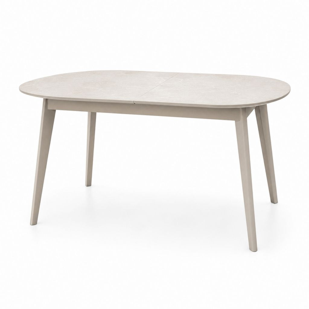 Esstisch oval ausziehbar aus MDF furniert und Massivholz, beige, 120-160 × 80 × 75 cm