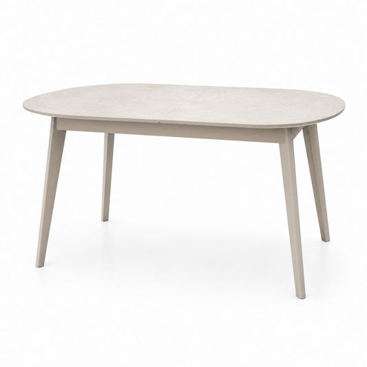 Esstisch oval ausziehbar aus MDF furniert und Massivholz, beige, 120-160 × 80 × 75 cm