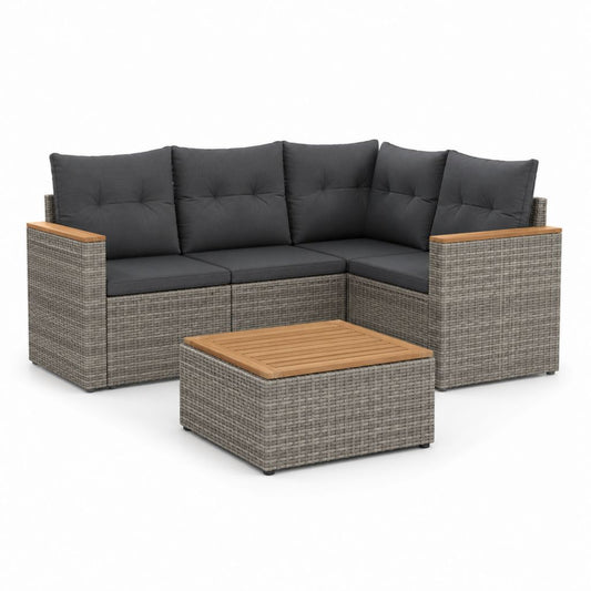 Eckset von außen bis L mit 4 Sitzen aus Polyrattan PE und grauem Stahl mit anthraziten Kissen, Sofa 190 × 190 × 80 cm und Couchtisch 65 × 65 × 34 cm